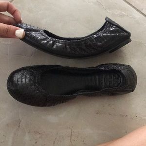 Tory Burch Black Snake Skin Ballet Flats
